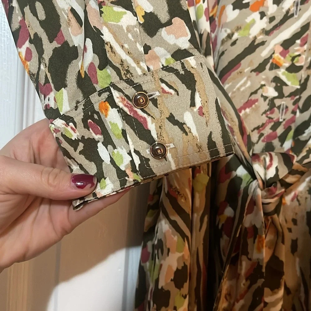 Chico's Maxi Shirt Dress Utility Satin Animal Print Silky - Picture 6 of 10